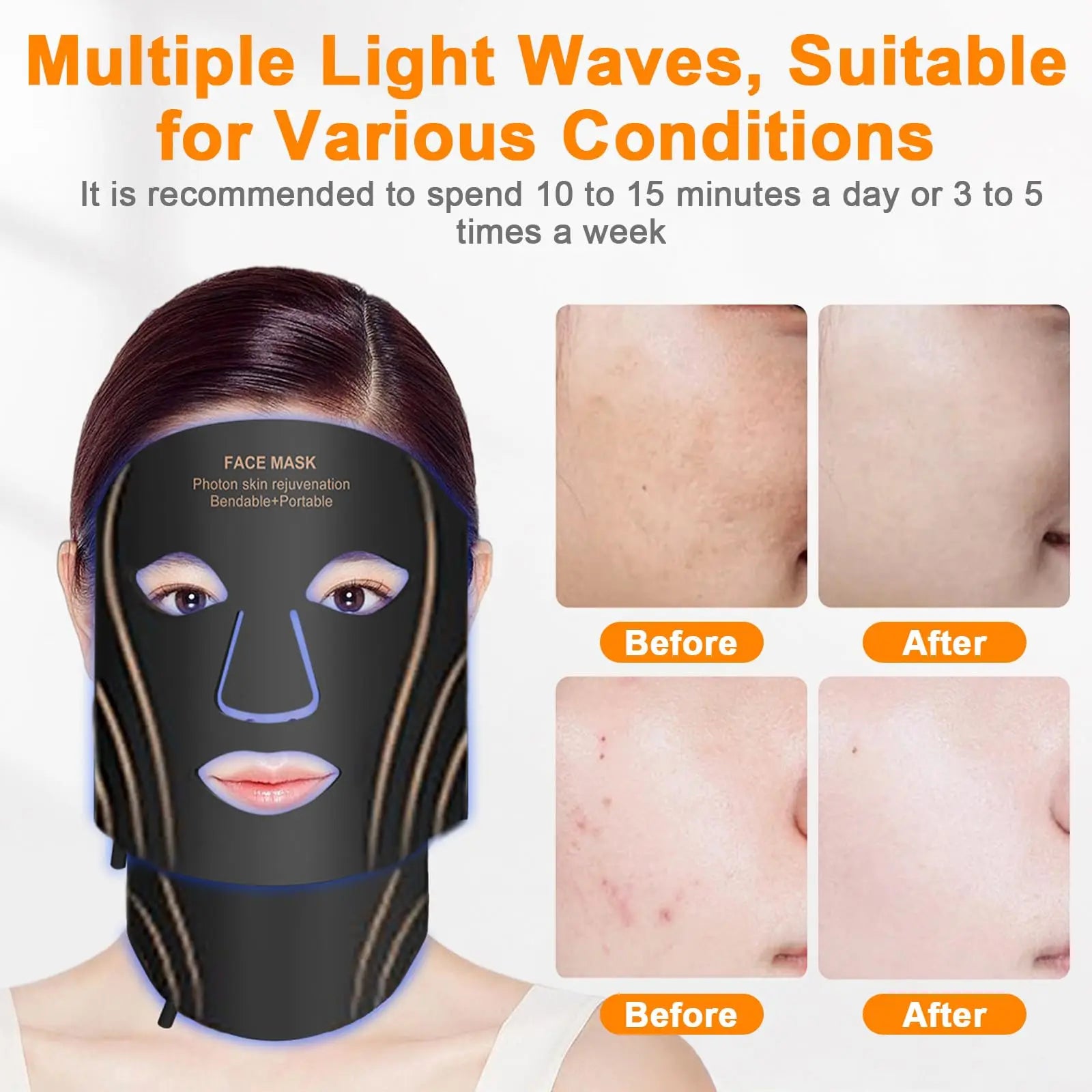 7 Colors LED Face Mask USB Rechargeable Remote Control Red Light Therapy Mask Skin Rejuvenation Skin Care at Home Travel