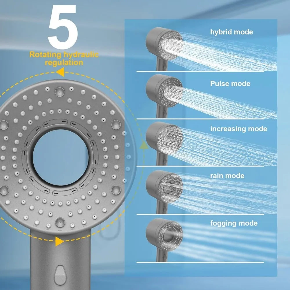 1-3Pcs 5 Modes Double Filtration Shower Head High-pressure Large Flow Handheld Showerhead Wear-resistant Portable Bath Nozzle