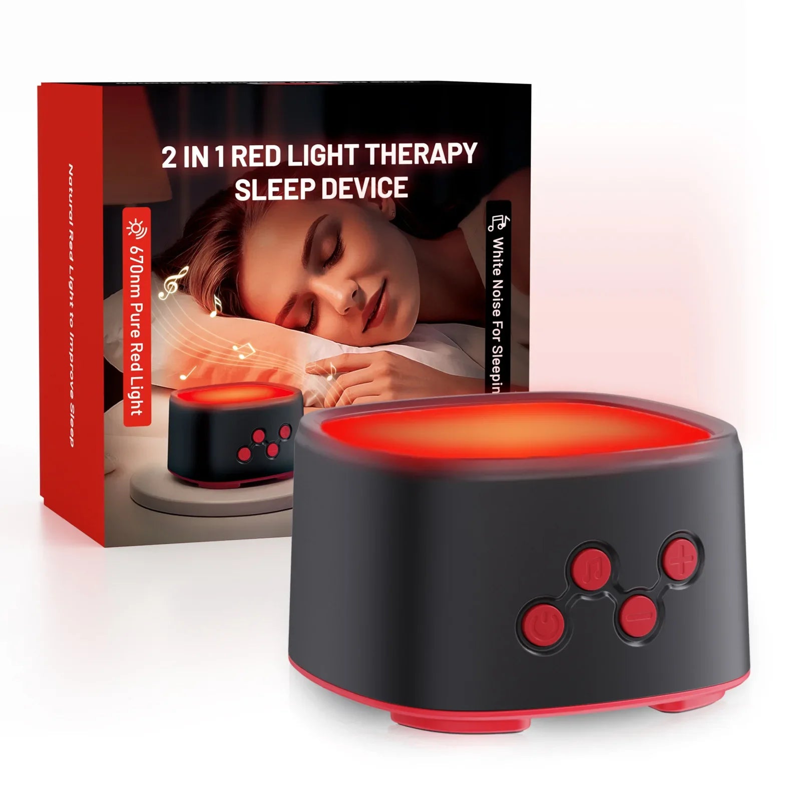 670nm Pure Red Light Sleep Aid Machine with White Noise Relaxation for Better Sleep Quality