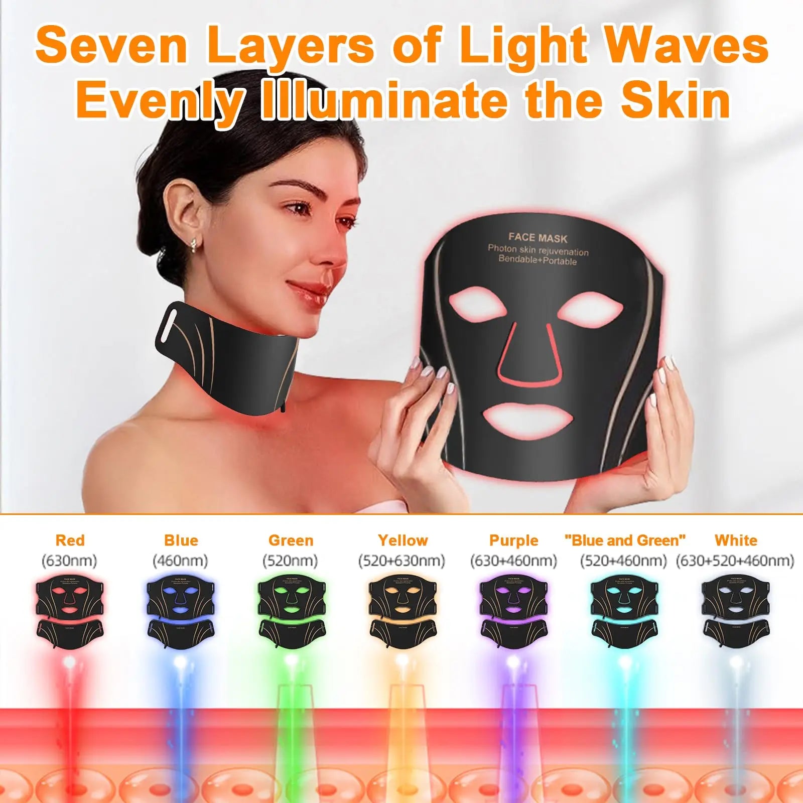 7 Colors LED Face Mask USB Rechargeable Remote Control Red Light Therapy Mask Skin Rejuvenation Skin Care at Home Travel