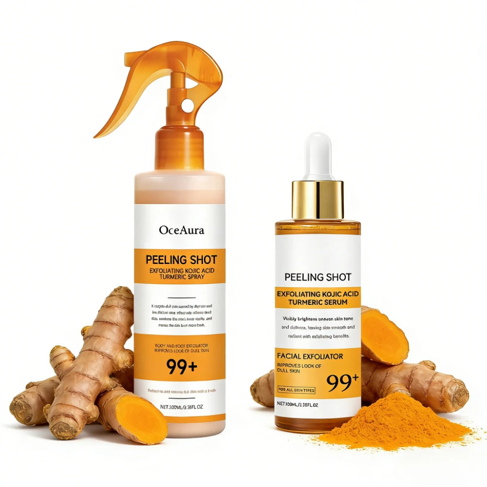 Kojic Acid Turmeric Exfoliating Spray + Peel Shot Kojic Acid Turmeric Serum