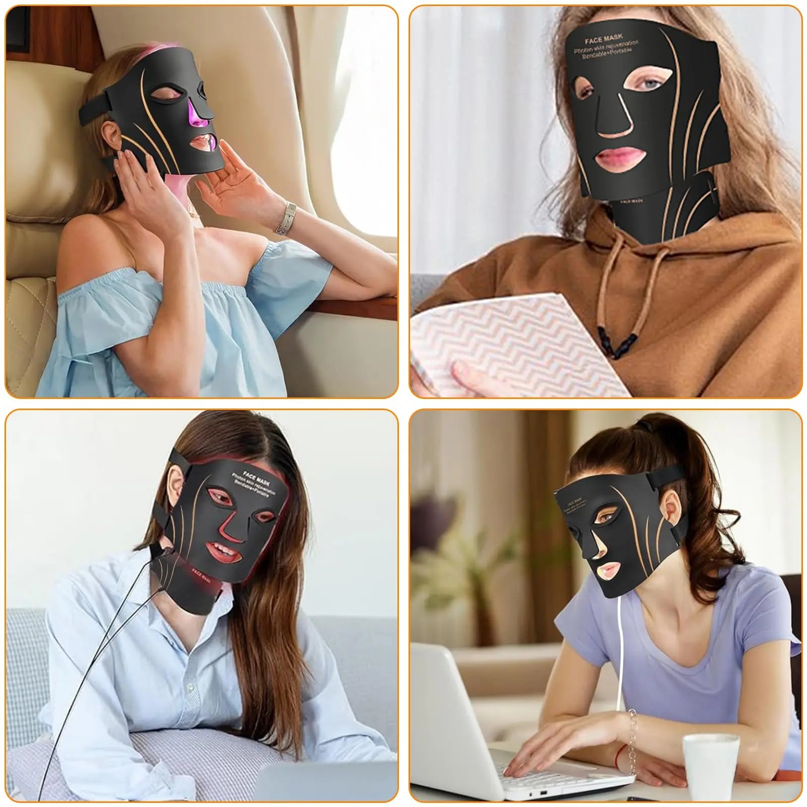 7 Colors LED Face Mask USB Rechargeable Remote Control Red Light Therapy Mask Skin Rejuvenation Skin Care at Home Travel