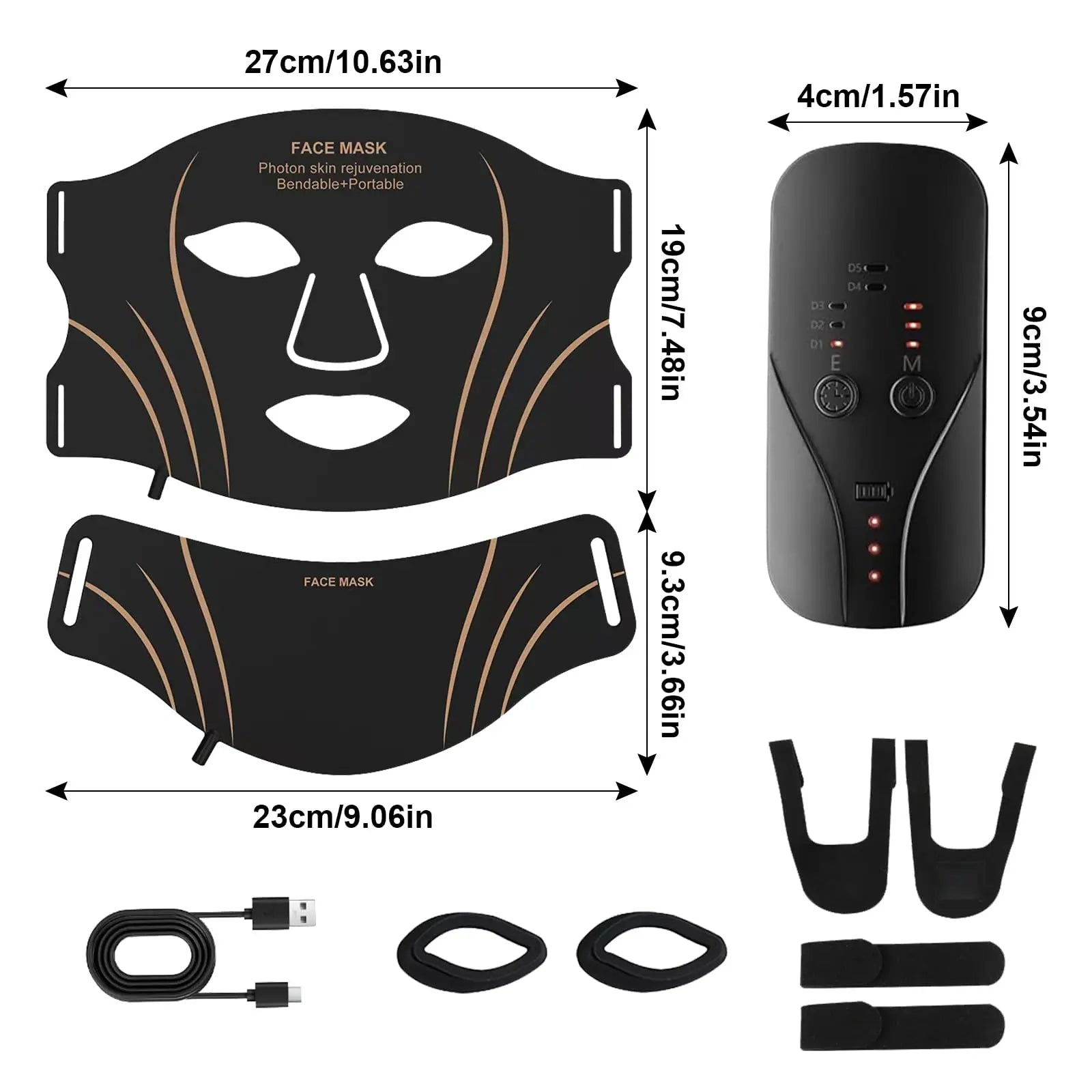 7 Colors LED Face Mask USB Rechargeable Remote Control Red Light Therapy Mask Skin Rejuvenation Skin Care at Home Travel
