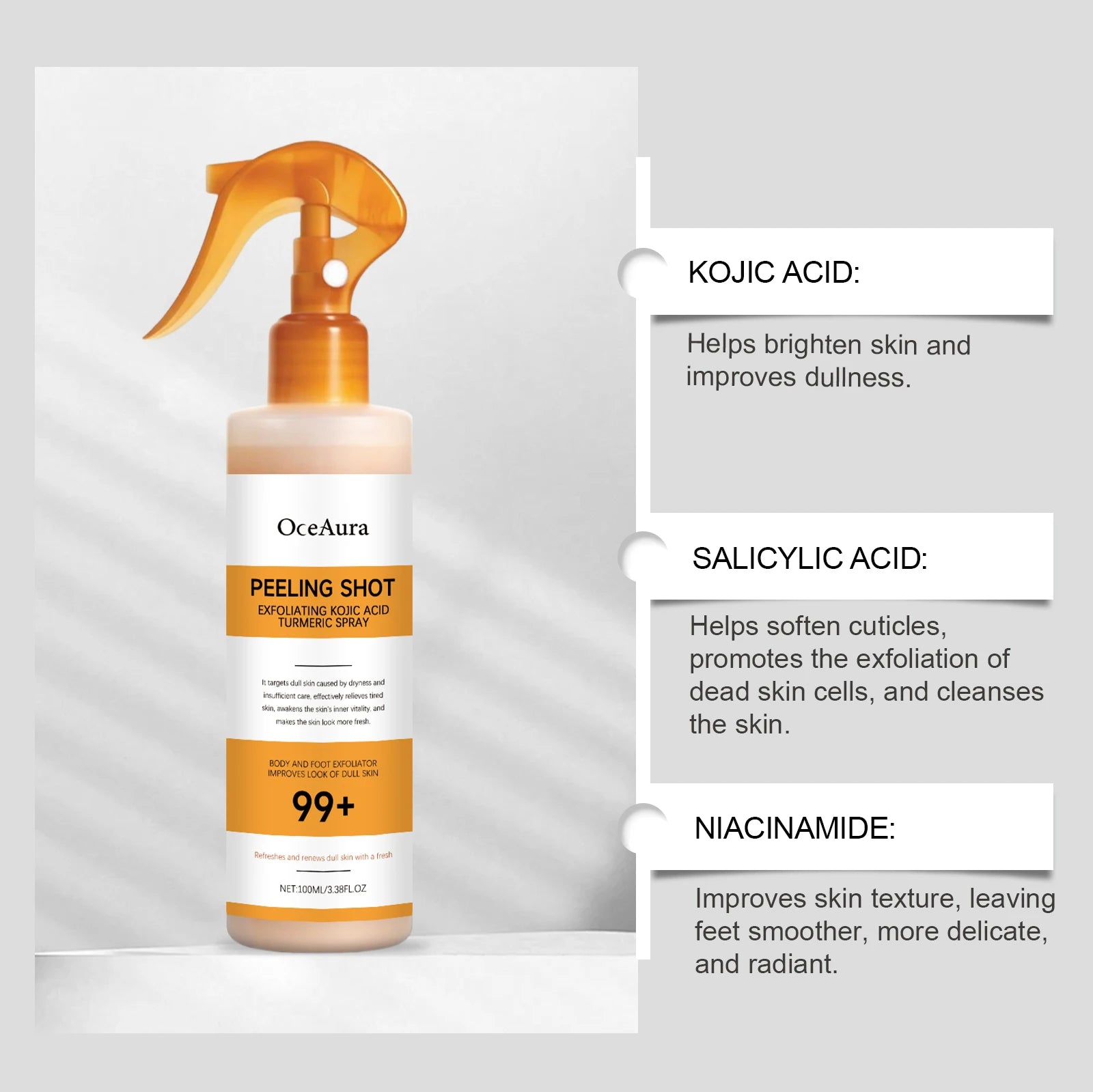 Kojic Acid Turmeric Exfoliating Spray + Peel Shot Kojic Acid Turmeric Serum