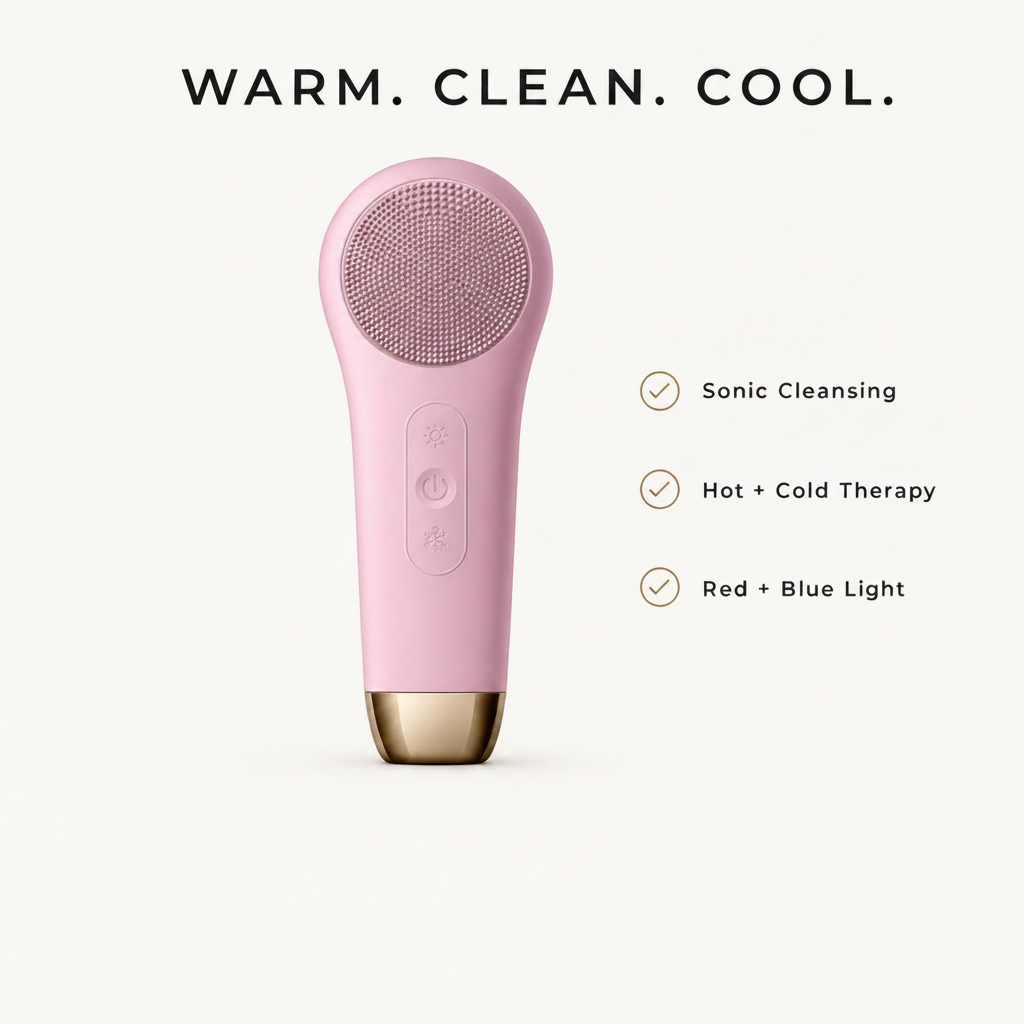 Redeem Cleanse-Hot & Cold Sonic Facial Cleansing Brush with Red & Blue Light